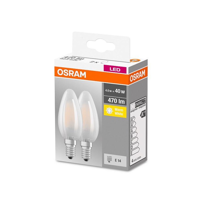 SET 2 becuri LED Osram, soclu E14, putere 4W, forma lumanare, lumina alb calda, alimentare 220 - 240 V, "000004058075803930" (ti
