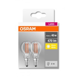 SET 2 becuri LED Osram, soclu E14, putere 4W, forma clasic, lumina alb calda, alimentare 220 - 240 V, "000004058075803954" (timb