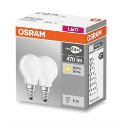 SET 2 becuri LED Osram, soclu E14, putere 4W, forma clasic, lumina alb calda, alimentare 220 - 240 V, "000004058075803978" (timb