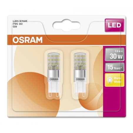 SET 2 becuri LED Osram, soclu G9, putere 2.6W, forma plat, lumina alb calda, alimentare 220 - 240 V, "000004058075812635" (timbr