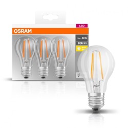 SET 3 becuri LED Osram, soclu E27, putere 7W, forma clasic, lumina alb calda, alimentare 220 - 240 V, "000004058075819290" (timb