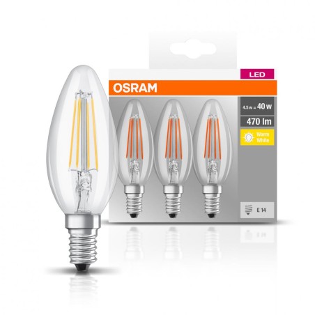 SET 3 becuri LED Osram, soclu E14, putere 4.5W, forma lumanare, lumina alb calda, alimentare 220 - 240 V, "000004058075819313" (