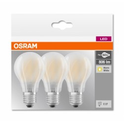 SET 3 becuri LED Osram, soclu E27, putere 7W, forma clasic, lumina alb calda, alimentare 220 - 240 V, "000004058075819351" (timb