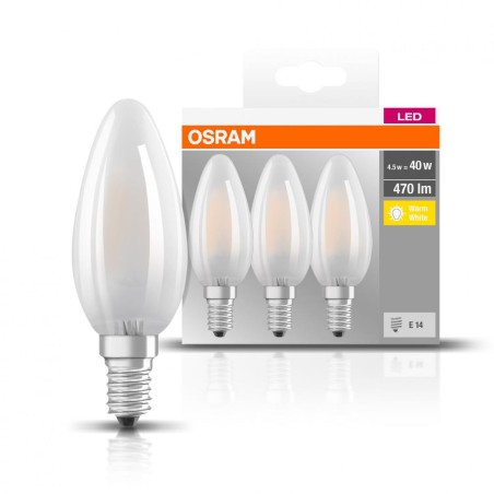 SET 3 becuri LED Osram, soclu E14, putere 4.5W, forma lumanare, lumina alb calda, alimentare 220 - 240 V, "000004058075819375" (