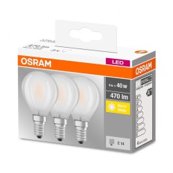SET 3 becuri LED Osram, soclu E14, putere 4W, forma clasic, lumina alb calda, alimentare 220 - 240 V, "000004058075819399" (timb