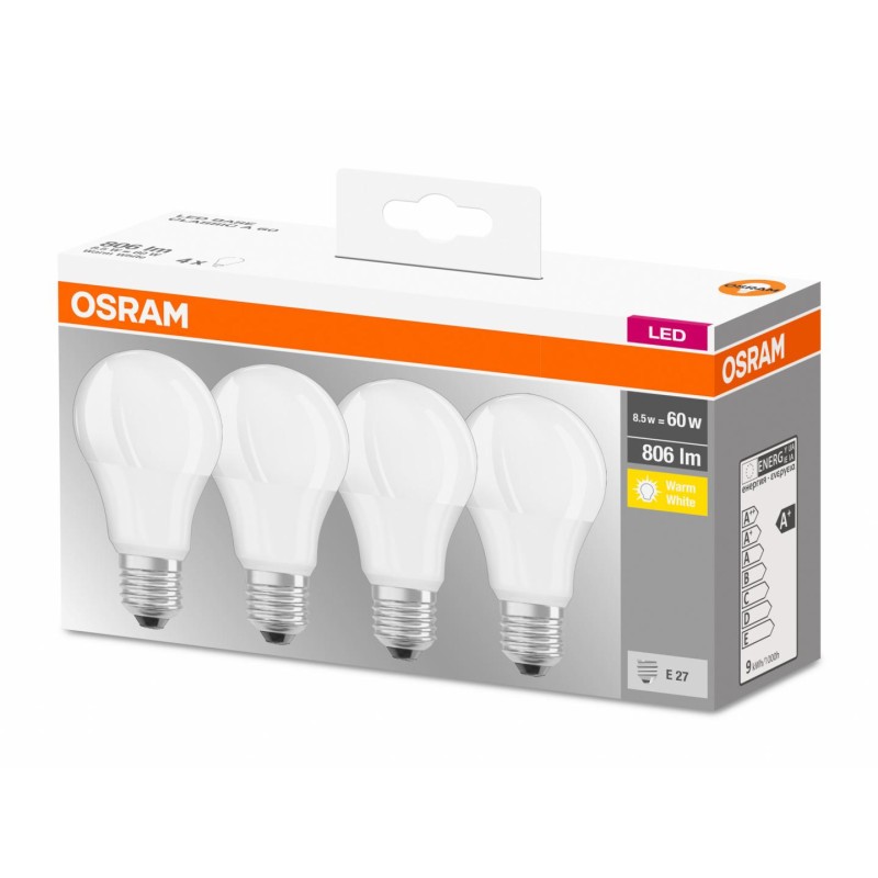 SET 4 becuri LED Osram, soclu E27, putere 8.5W, forma clasic, lumina alb calda, alimentare 220 - 240 V, "000004058075819450" (ti