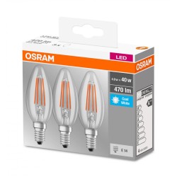 SET 3 becuri LED Osram, soclu E14, putere 4W, forma lumanare, lumina alb, alimentare 220 - 240 V, "000004058075819719" (timbru v