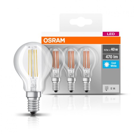SET 3 becuri LED Osram, soclu E14, putere 4W, forma clasic, lumina alb, alimentare 220 - 240 V, "000004058075819733" (timbru ver