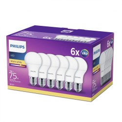 SET 6 becuri LED Philips, soclu E27, putere 11W, forma clasic, lumina alb calda, alimentare 220 - 240 V, "000008718696586297" (t