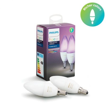 SET 2 becuri smart LED Philips, soclu E14, putere 6.5W, forma lumanare, lumina multicolora, alimentare 220 - 240 V, "00000871869