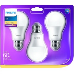 SET 3 becuri LED Philips, soclu E27, putere 9W, forma clasic, lumina alb calda, alimentare 220 - 240 V, "000008718696761267" (ti
