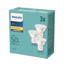 SET 3 SPOTURI incastrate LED Philips, soclu GU10, putere 3.8W, forma spot, lumina alb calda, alimentare 220 - 240 V, "0000087186