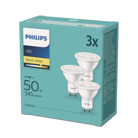 SET 3 SPOTURI incastrate LED Philips, soclu GU10, putere 3.8W, forma spot, lumina alb calda, alimentare 220 - 240 V, "0000087186