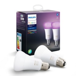 SET 2 becuri smart LED Philips, soclu E27, putere 9W, forma clasic, lumina multicolora, alimentare 220 - 240 V, "000008718699673