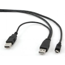 CABLU alimentare si date GEMBIRD, pt. smartphone, USB 2.0 (T) la Mini-USB 2.0 (T), 0.9m, conectori auriti, extra power socket US