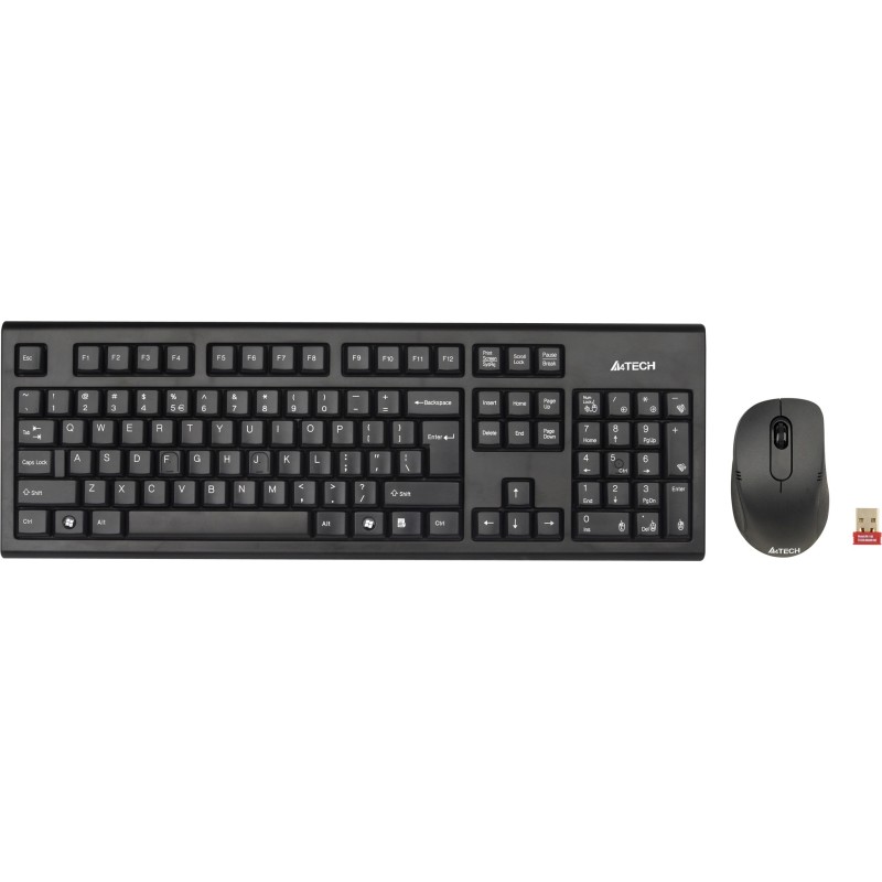 Kit TASTATURA si Mouse A4TECH, "GR-85+G3-630N", wireless, 104 taste format standard, mouse 1000dpi, 3/1 butoane, negru, "7100N" 