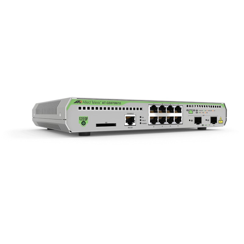 SWITCH ALLIED TELESIS, ATI SW 8P, porturi Gigabit x 8, SFP x 2, managed, rackabil, carcasa metalica, "AT-GS970M/10-50" (timbru v