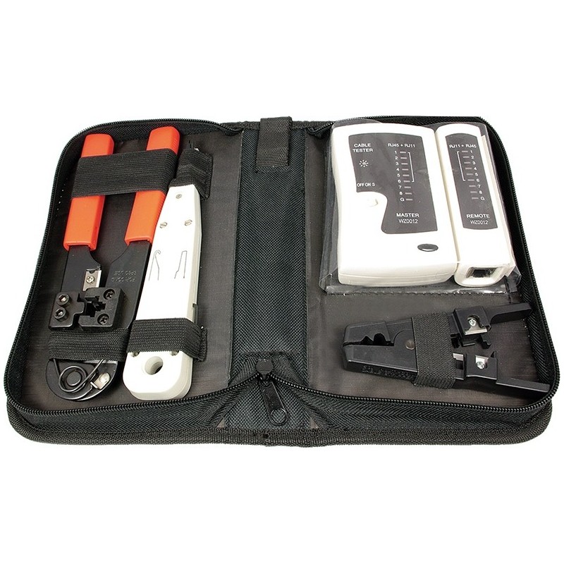 TRUSA scule retelistica, LOGILINK, fctii: testare cab, sertiz. mufe, deziz. cab, sertiz. cab, taiere cablu. 4 prod.: tester cab,