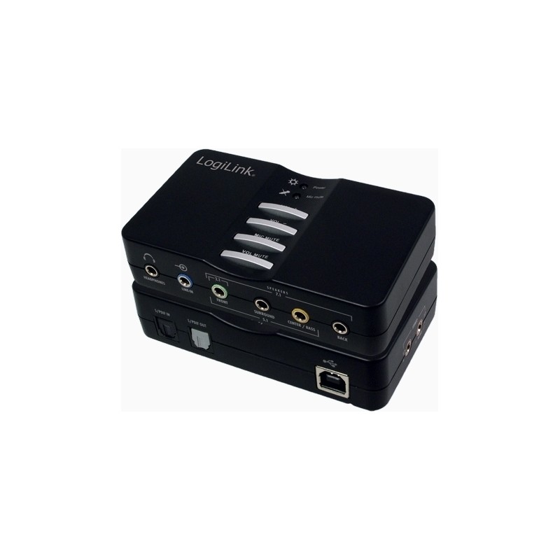 PLACA de SUNET Logilink, extern, 7.1, interfata USB 2.0, conectori 3.5 mm jack x 5, S/PDIF, "UA0099" (timbru verde 0.18 lei)