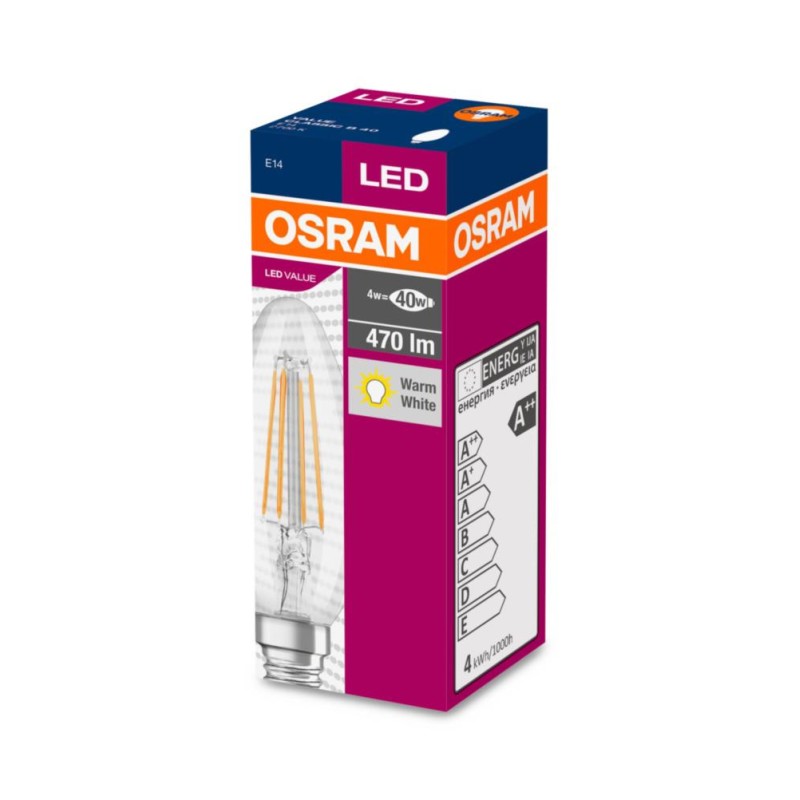 BEC LED Osram, soclu E14, putere 4W, forma lumanare, lumina alb calda, alimentare 220 - 240 V, "000004058075288706" (timbru verd