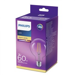 BEC LED Philips, soclu E27, putere 7W, forma clasic, lumina alb calda, alimentare 220 - 240 V, "000008718696742457" (timbru verd