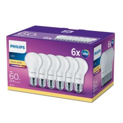 SET 6 becuri LED Philips, soclu E27, putere 8W, forma clasic, lumina alb calda, alimentare 220 - 240 V, "000008718696586310" (ti