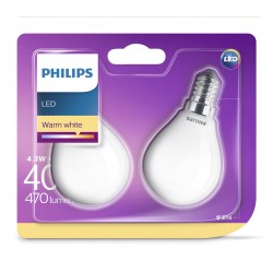 SET 2 becuri LED Philips, soclu E14, putere 4.3W, forma clasic, lumina alb calda, alimentare 220 - 240 V, "000008718696751411" (