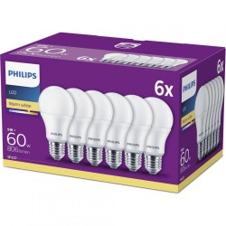 SET 6 becuri LED Philips, soclu E27, putere 9W, forma clasic, lumina alb calda, alimentare 220 - 240 V, "000008718696829998" (ti