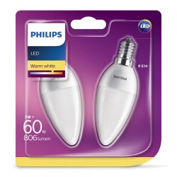 SET 2 becuri LED Philips, soclu E14, putere 7W, forma lumanare, lumina alb calda, alimentare 220 - 240 V, "000008718699614157" (
