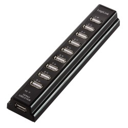 HUB extern LOGILINK, porturi USB: USB 2.0 x 10, conectare prin USB 2.0, alimentare retea 220 V, negru, "UA0096" (timbru verde 0.