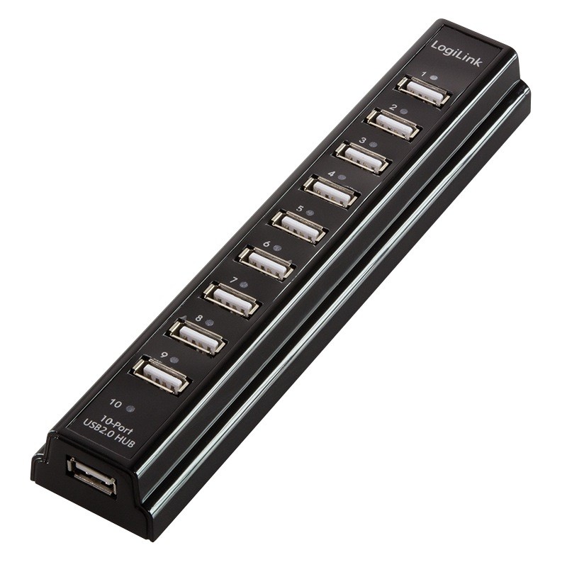 HUB extern LOGILINK, porturi USB: USB 2.0 x 10, conectare prin USB 2.0, alimentare retea 220 V, negru, "UA0096" (timbru verde 0.