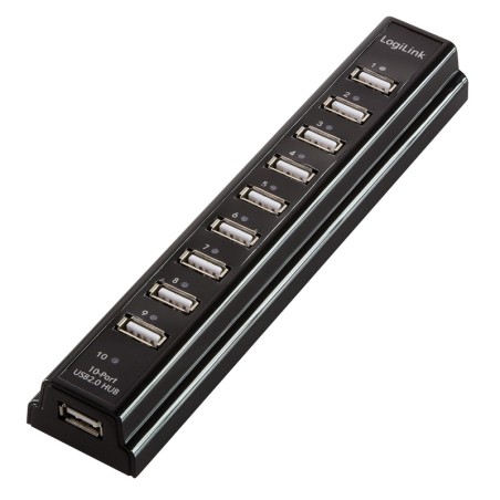 HUB extern LOGILINK, porturi USB: USB 2.0 x 10, conectare prin USB 2.0, alimentare retea 220 V, negru, "UA0096" (timbru verde 0.