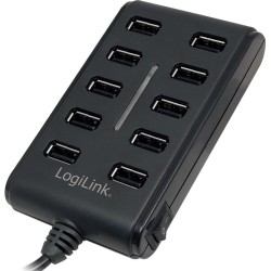HUB extern LOGILINK, porturi USB: USB 2.0 x 10, conectare prin USB 2.0, alimentare retea 220 V, cablu 0.6 m, negru, "UA0125"  (t