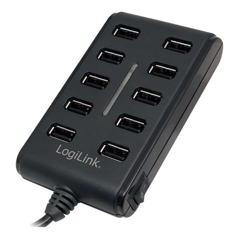 HUB extern LOGILINK, porturi USB: USB 2.0 x 10, conectare prin USB 2.0, alimentare retea 220 V, cablu 0.6 m, negru, "UA0125"  (t
