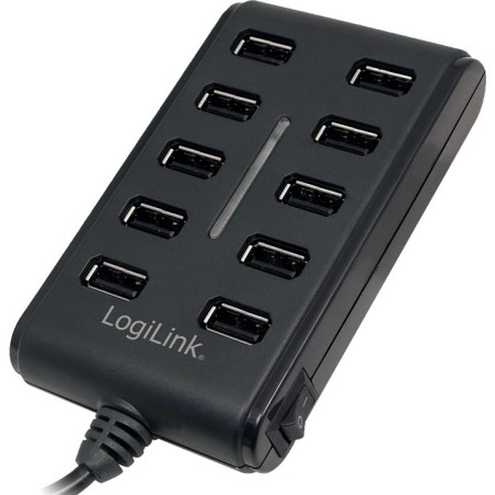 HUB extern LOGILINK, porturi USB: USB 2.0 x 10, conectare prin USB 2.0, alimentare retea 220 V, cablu 0.6 m, negru, "UA0125"  (t