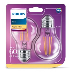 SET 2 becuri LED Philips, soclu E27, putere 7W, forma clasic, lumina alb calda, alimentare 220 - 240 V, "000008718696768587" (ti