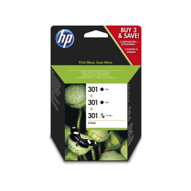 Combo-Pack Original HP Black/Color, nr.301, pentru DeskJet 1000|1050|1510|2000|2050|2054|3000|300|3054|OJ 4630, , (timbru verde 