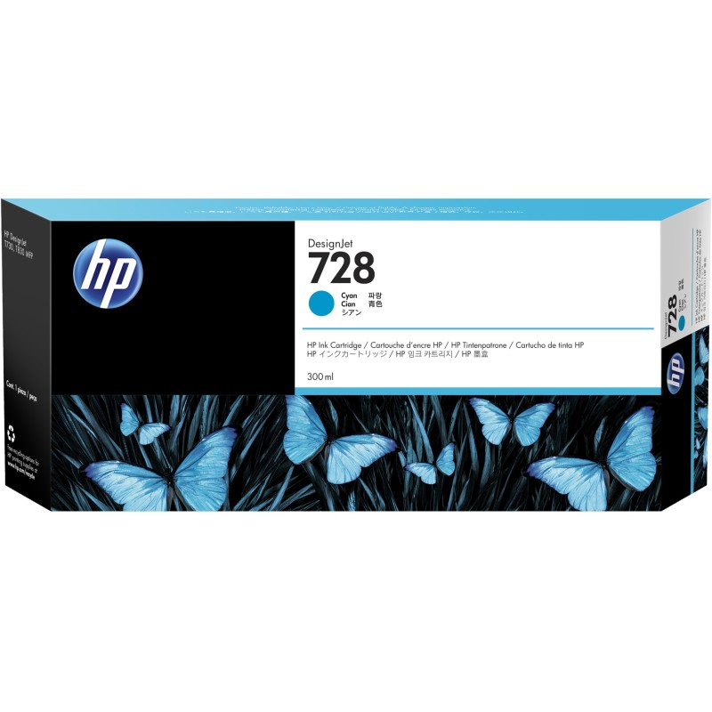 Cartus Cerneala Original HP Cyan, nr.728, pentru DesignJet T730|DesignJet T830, , (timbru verde 0.15 lei), "F9K17A"