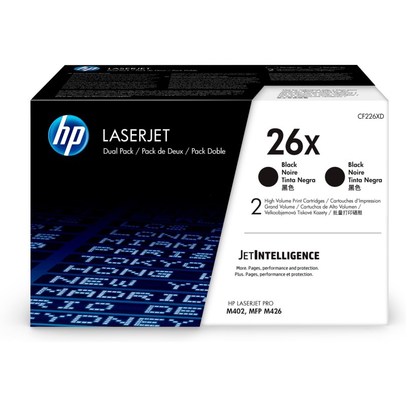 Dual-Pack Original HP Black, nr.26X, pentru LaserJet Pro M402|M426, 2 x 9K, (timbru verde 1.2 lei) , "CF226XD"