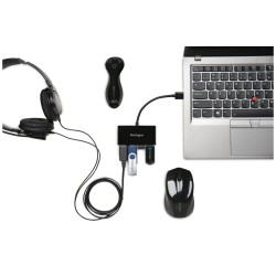 HUB extern KENSINGTON, porturi USB: USB 3.0 x 4, conectare prin USB 3.0, cablu 0.1 m, negru, "K39121EU" (timbru verde 0.8 lei)