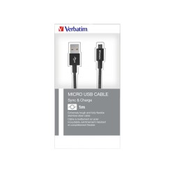 CABLU alimentare si date VERBATIM, pt. smartphone, USB 2.0 (T) la Micro-USB 2.0 (T), 1m, premium, cablu metalic, negru, "48863" 