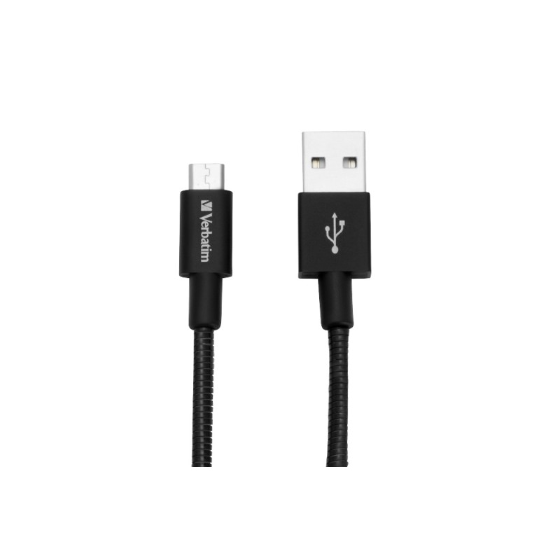 CABLU alimentare si date VERBATIM, pt. smartphone, USB 2.0 (T) la Micro-USB 2.0 (T), 30cm, premium, cablu metalic, negru, "48866