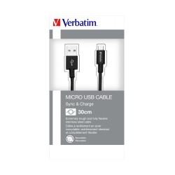 CABLU alimentare si date VERBATIM, pt. smartphone, USB 2.0 (T) la Micro-USB 2.0 (T), 30cm, premium, cablu metalic, negru, "48866