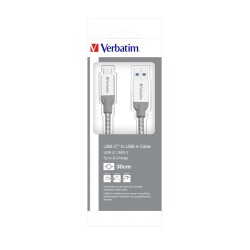 CABLU alimentare si date VERBATIM, pt. smartphone, USB 3.1 (T) la USB 3.1 Type-C (T), 30cm, premium, cablu metalic, argintiu, "4