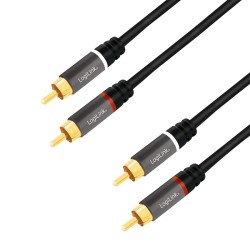 CABLU audio LOGILINK stereo (RCA T/T), 1m, conectori auriti, negru "CA1202" (timbru verde 0.08 lei)