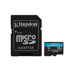 CARD MicroSD KINGSTON, 64 GB, microSDXC, clasa 10, standard UHS-I U3, "SDCG3/64GB" (timbru verde 0.03 lei)