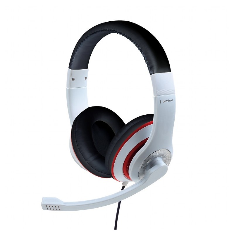 CASTI Gembird, cu fir, standard, utilizare multimedia, call center, microfon pe brat, conectare prin Jack 3.5 mm, alb / negru, "