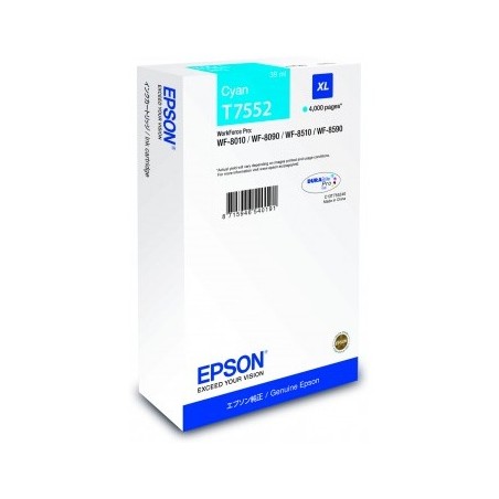 Cartus Cerneala Original Epson Cyan, T7552, pentru Workforce Pro WF-8010|8090|8510|8590, , (timbru verde 0.15 lei),  "C13T755240