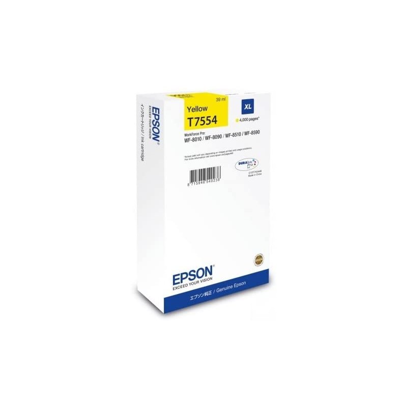 Cartus Cerneala Original Epson Yellow, T7554, pentru Workforce Pro WF-8010|8090|8510|8590, , (timbru verde 0.15 lei),  "C13T7554
