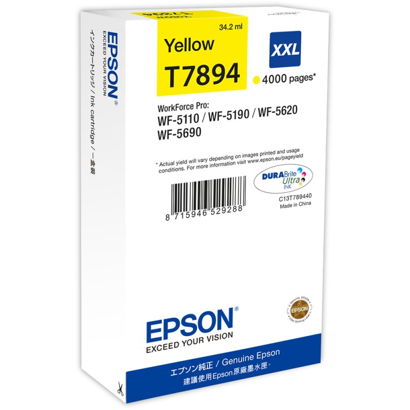 Cartus Cerneala Original Epson Yellow, T7894, pentru Workforce Pro Wf-5620Dwf,  , (timbru verde 0.15 lei), "C13T789440"(RAPO)